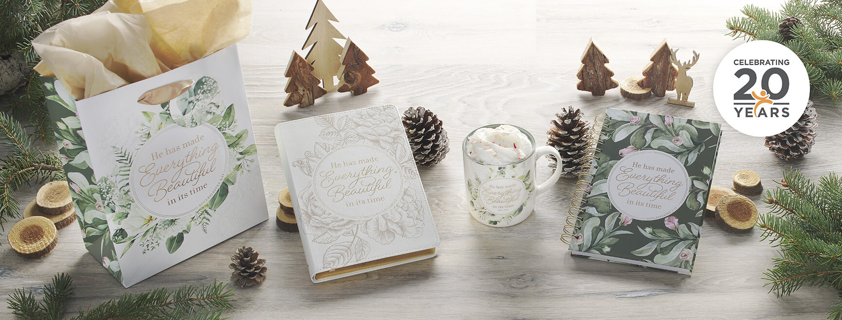 Everything Beautiful gift collection featuring a gift bag, journals and a coffee mug